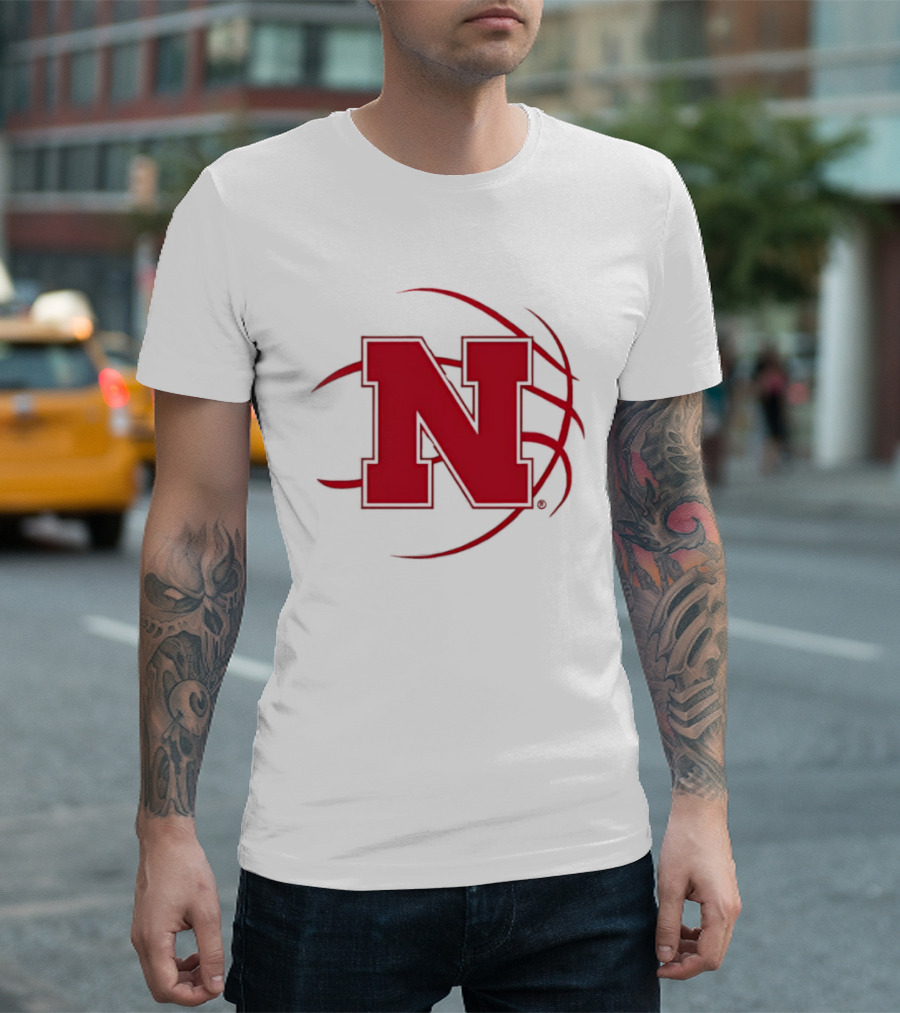 Nebraska Basketball Red N And Ball T-Shirt