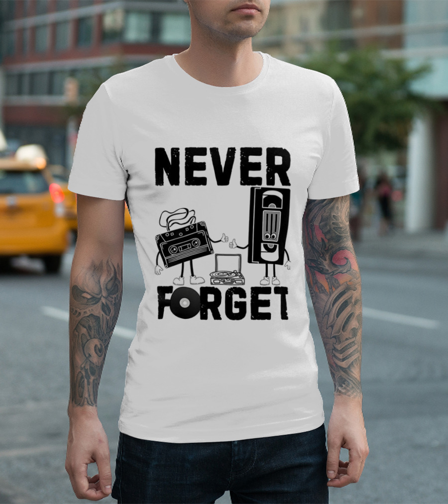 Never Forget Cassette VHS Floppy Nostalgia Music Media T-Shirt