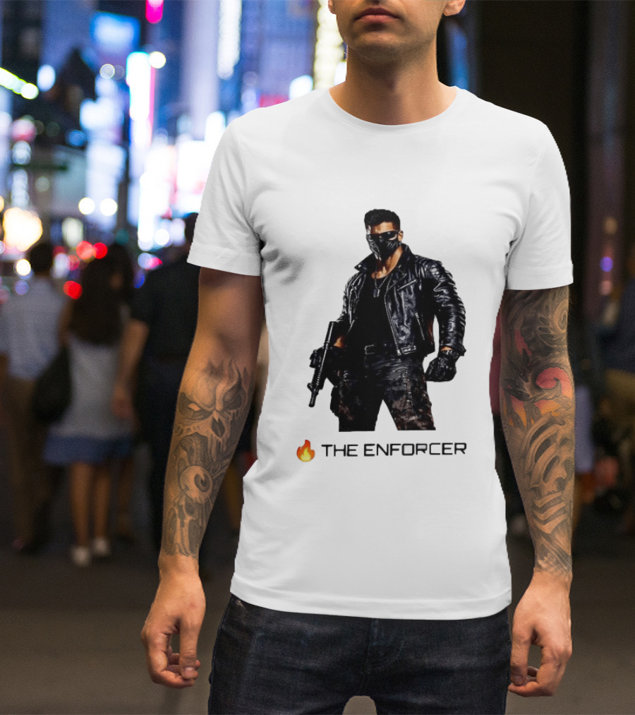 The Enforcer Leather Jacket Warrior With Mask And Fire T-Shirt
