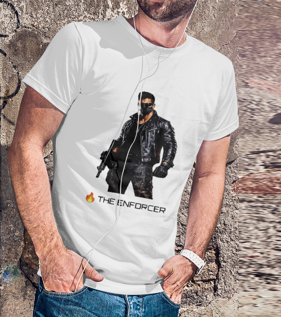 The Enforcer Leather Jacket Warrior With Mask And Fire T-Shirt