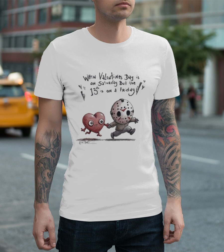 When Valentines Day Is On Saturday And The 13th Is On Friday Cartoon Heart And Masked T-Shirt
