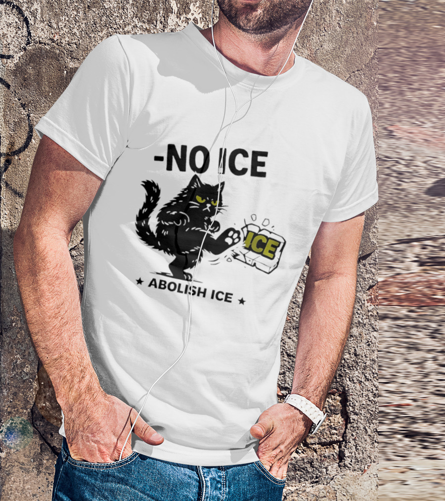 Black Cat No Ice Abolish ICE T-Shirt