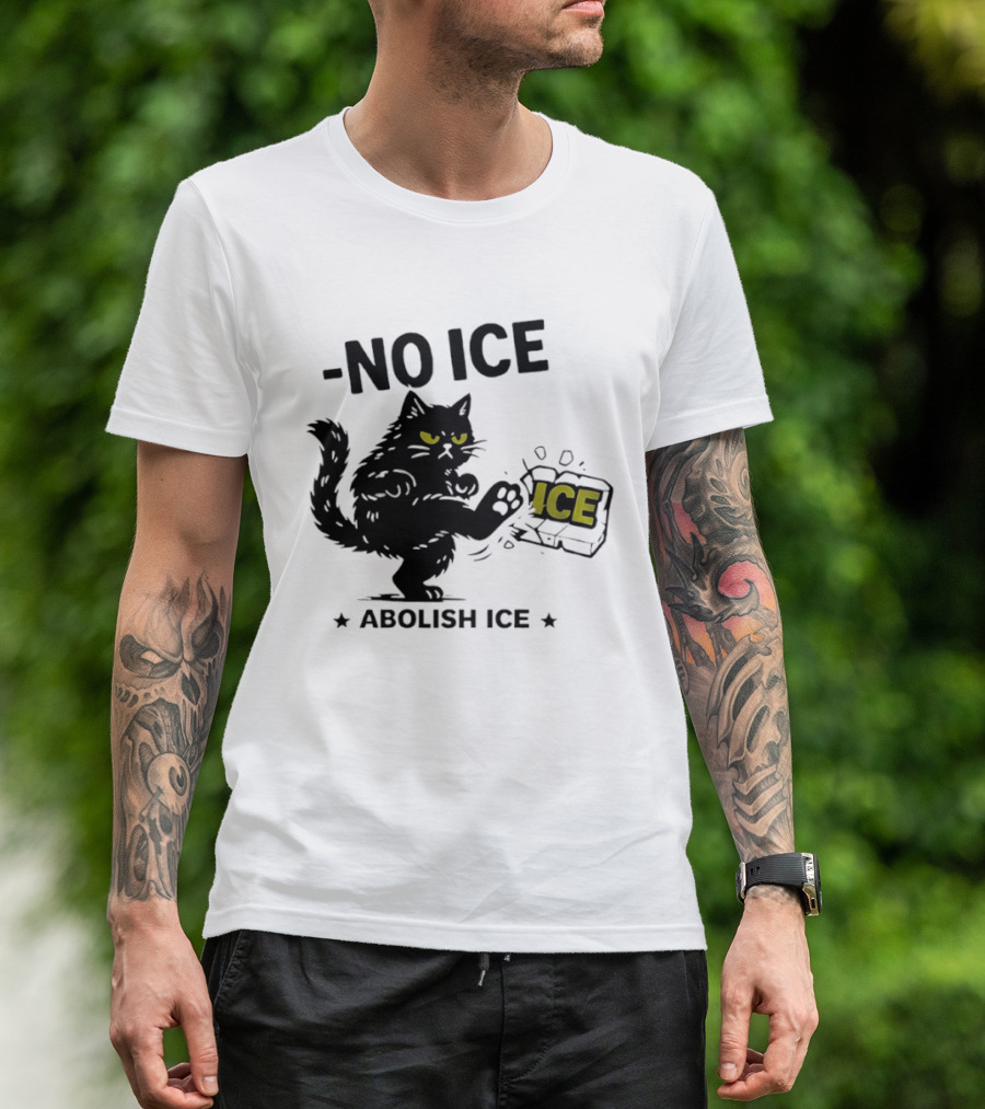 Black Cat No Ice Abolish ICE T-Shirt