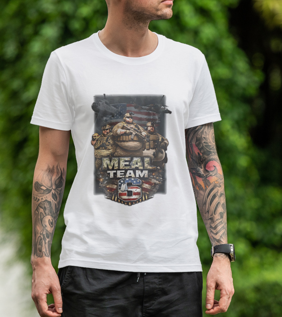 Meal Team 6 Army Helicopter American Flag Patriotic Soldiers T-Shirt