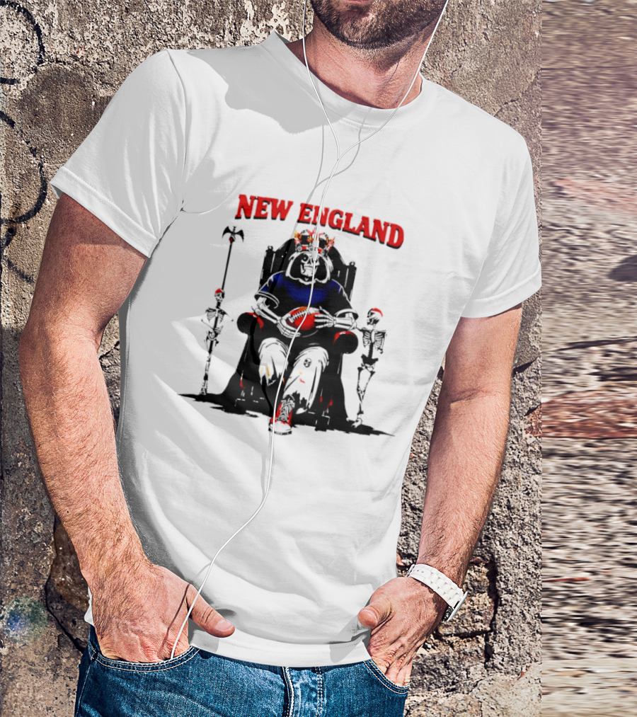 New England Skeletal Football Monarch Sitting On A Throne With Staff T-Shirt