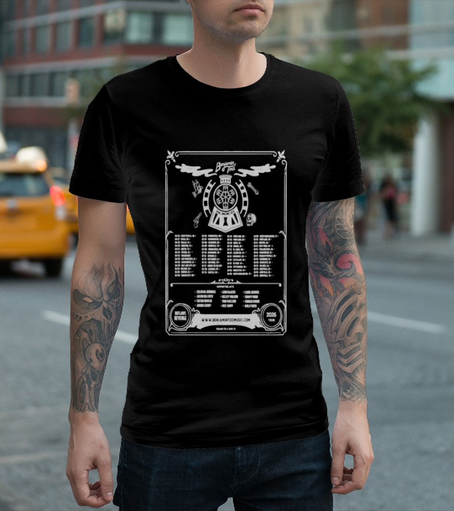 Benjamin Tod & The Inline Six Outlaw's Revenge Tour 2026 Schedule Steam Train Guns Skull T-Shirt