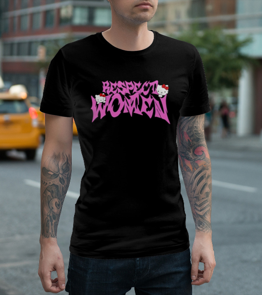 Respect Women Pink Script Featuring Hello Kitty T-Shirt
