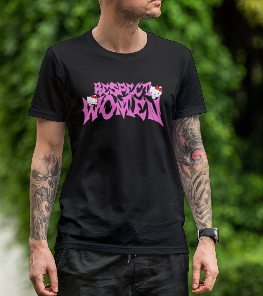 Respect Women Pink Script Featuring Hello Kitty T-Shirt