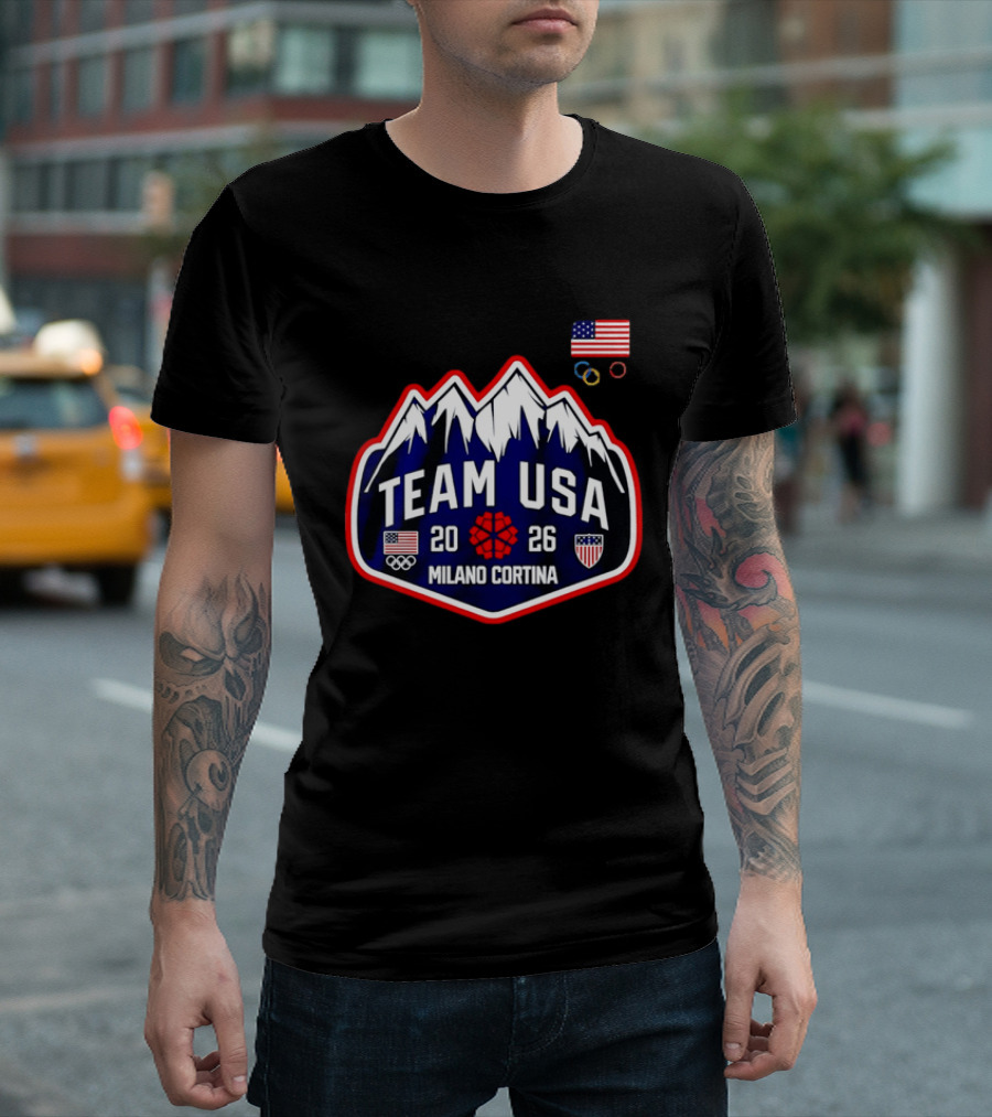 Team Usa 2026 Milano Cortina Olympics American Flag Mountain T-Shirt