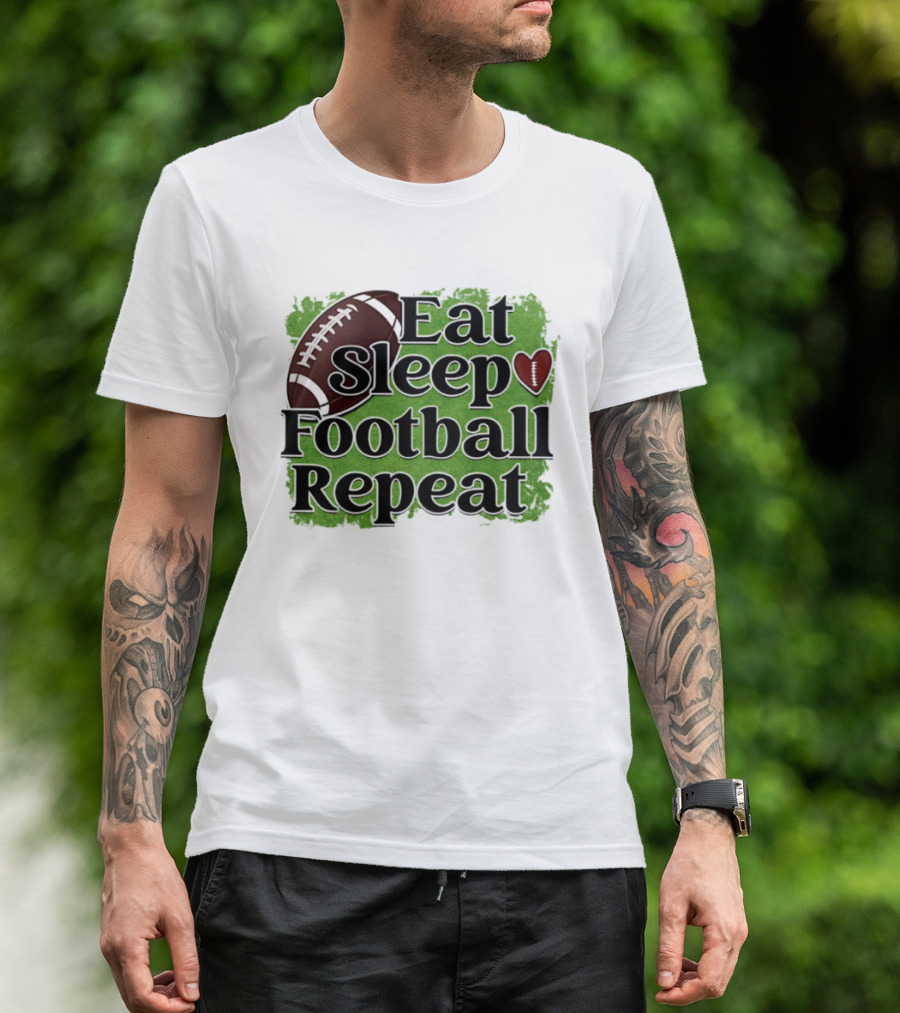 Eat Sleep Football Repeat Heart Football T-Shirt