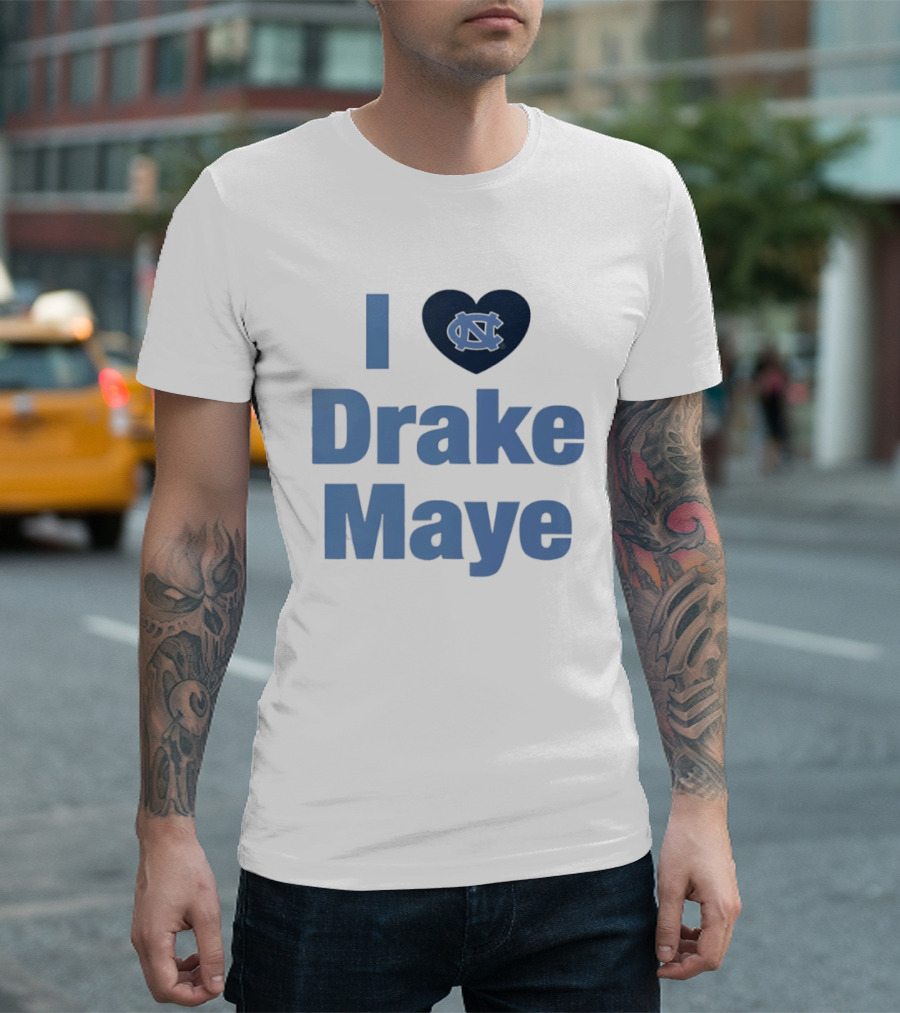 I Love Drake Maye UNC Tar Heels Football Heart T-Shirt