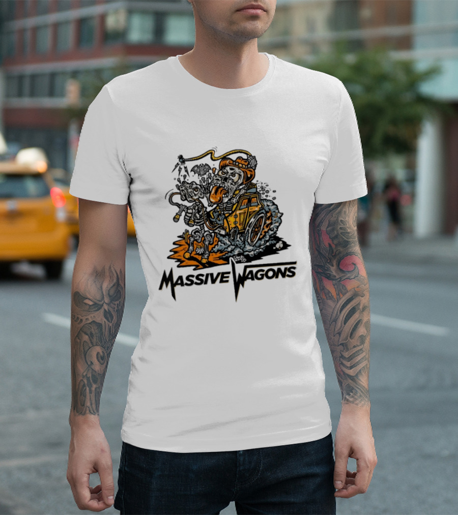 Massive Wagons Skeleton Cowboy In Car T-Shirt