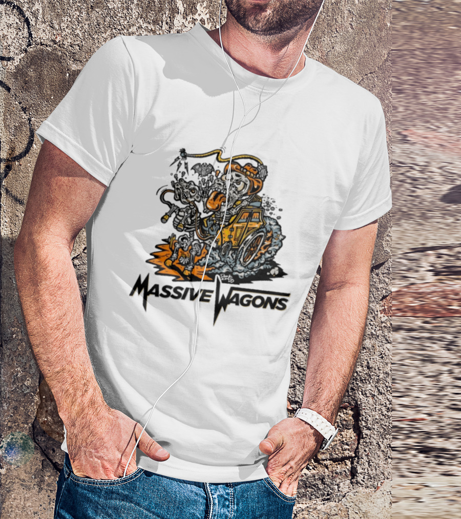 Massive Wagons Skeleton Cowboy In Car T-Shirt