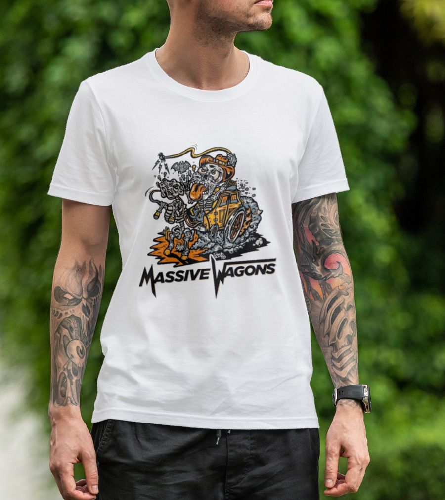 Massive Wagons Skeleton Cowboy In Car T-Shirt