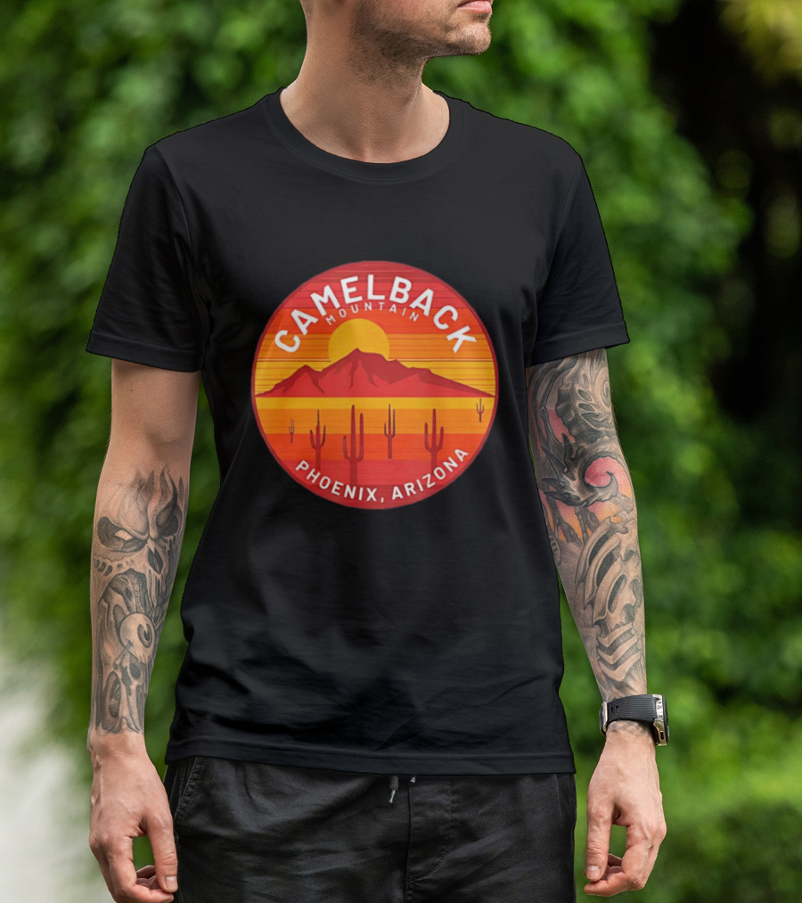 Camelback Mountain Phoenix Arizona Sunset Cactus Desert Hiking T-Shirt