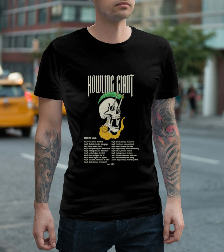 Howling Giant Europe 2026 Tour Dates Skull Skeleton Orion Sun Club Dates T-Shirt