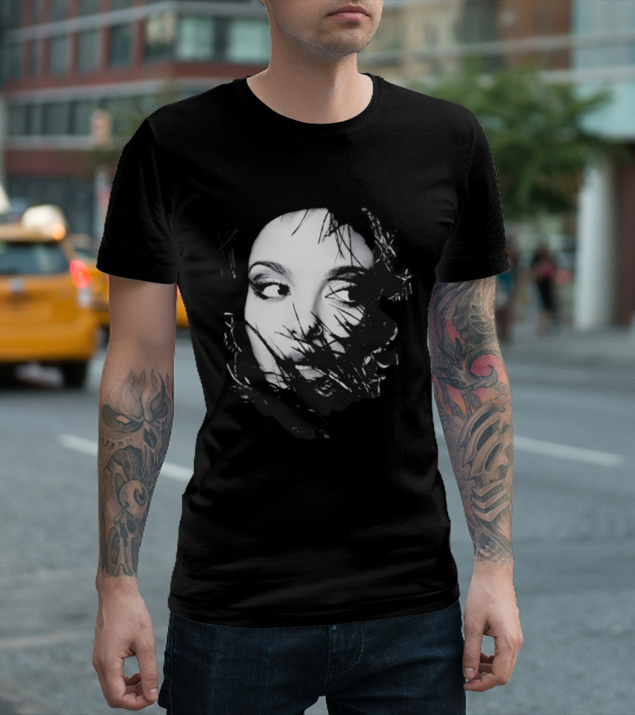 Jade Face Mysterious Gaze Black And White Brushstroke T-Shirt