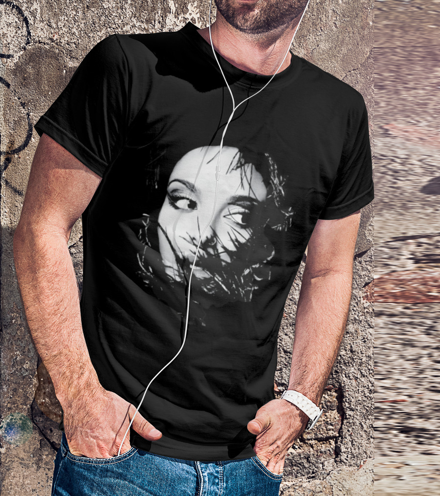Jade Face Mysterious Gaze Black And White Brushstroke T-Shirt