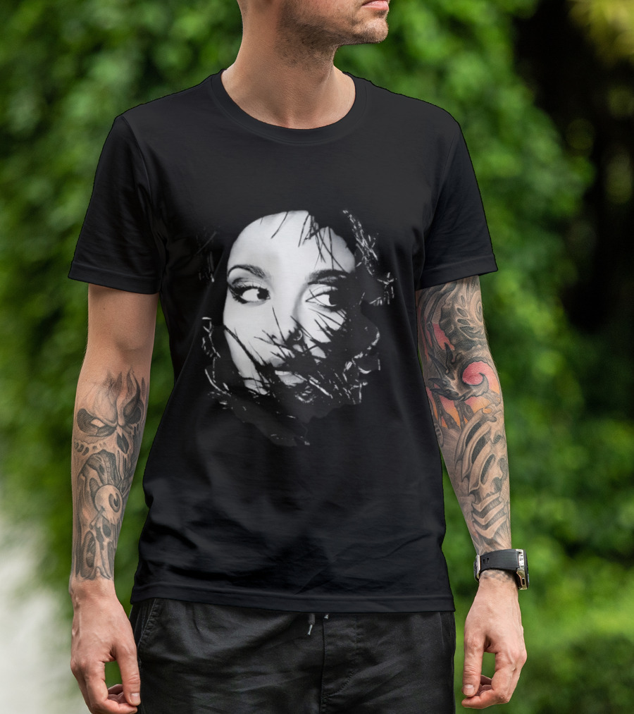 Jade Face Mysterious Gaze Black And White Brushstroke T-Shirt