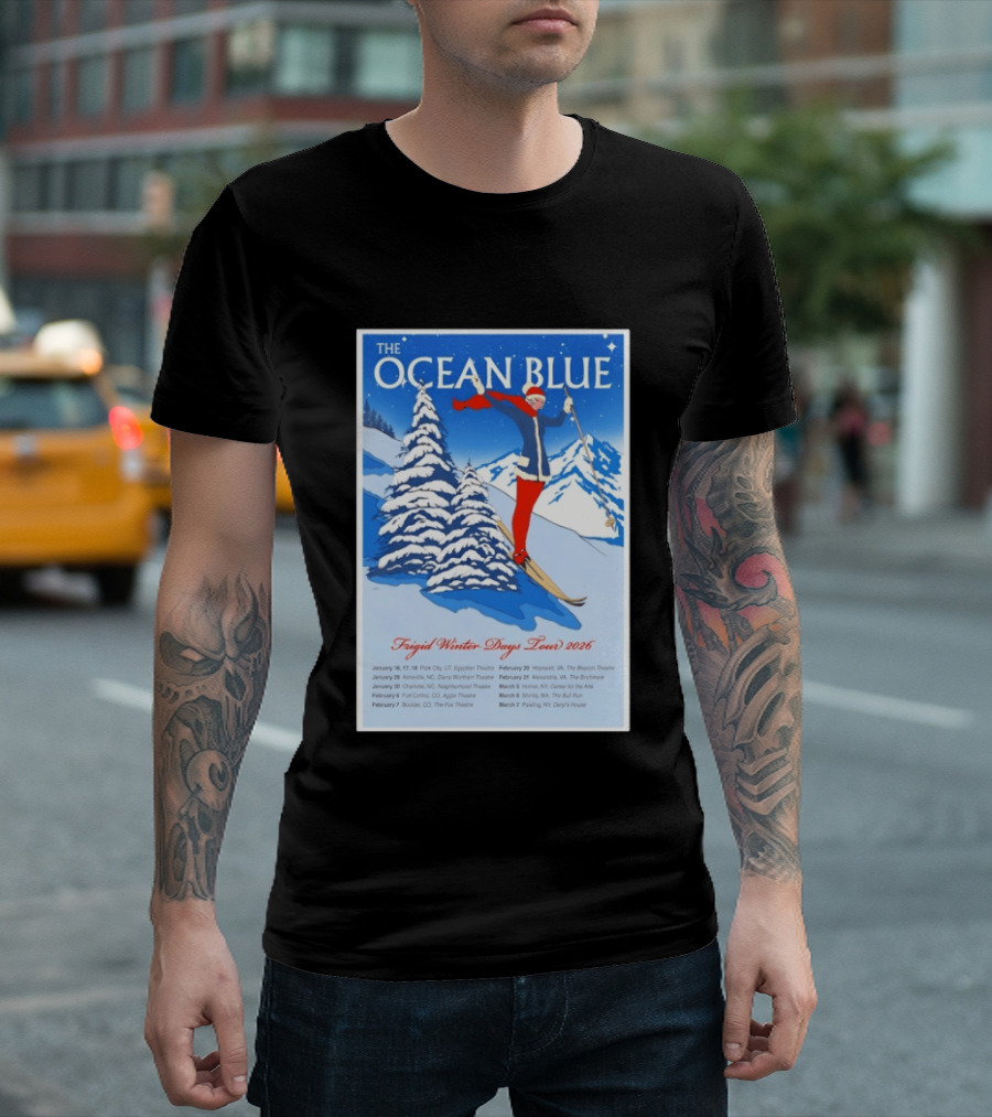 The Ocean Blue Frigid Winter Days Tour 2026 With Skiing Santa And Show Dates T-Shirt