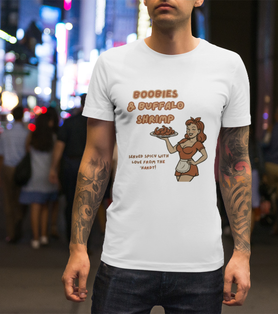 Boobies & Buffalo Shrimp Served Spicy With Love From The Hardt Retro Waitress T-Shirt