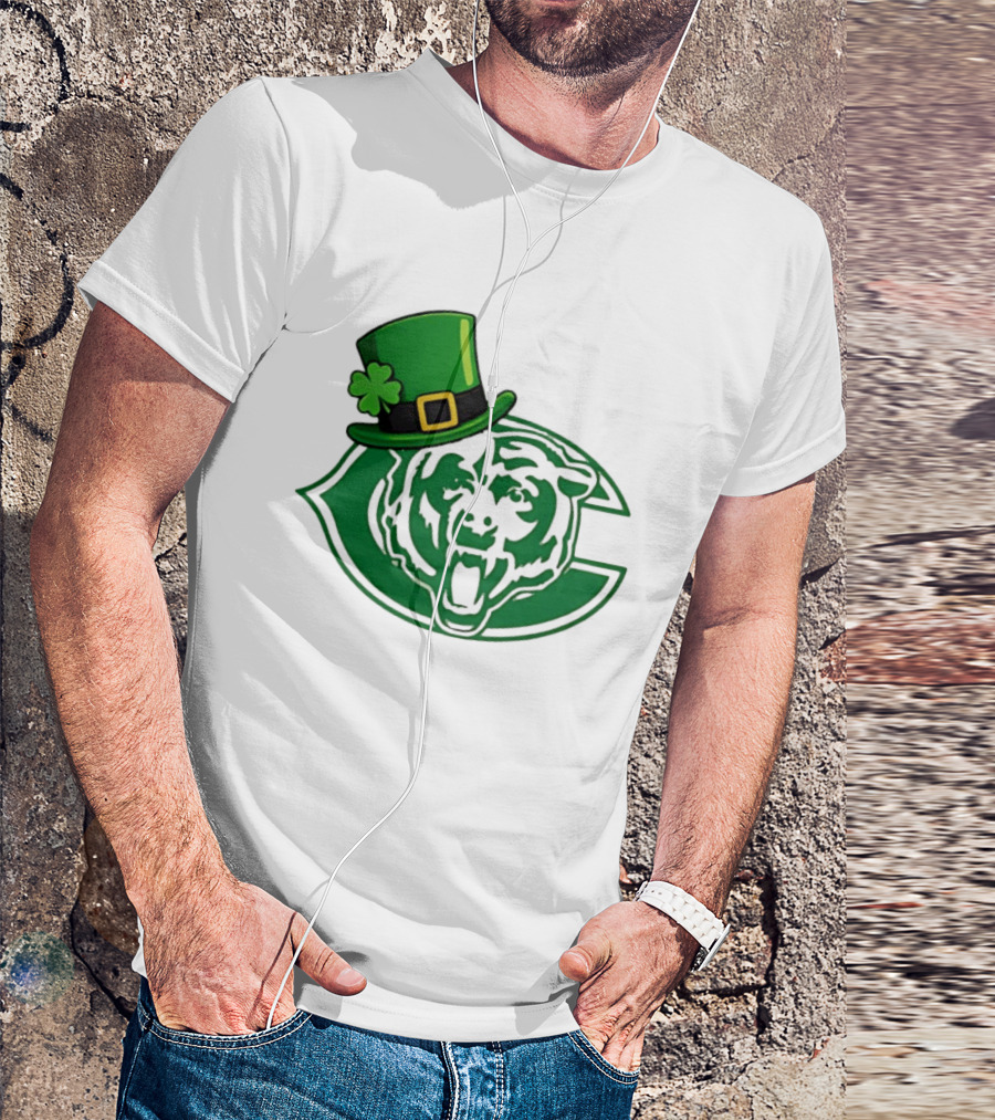 Chicago Bears St Patrick's Day Green Logo With Irish Hat T-Shirt