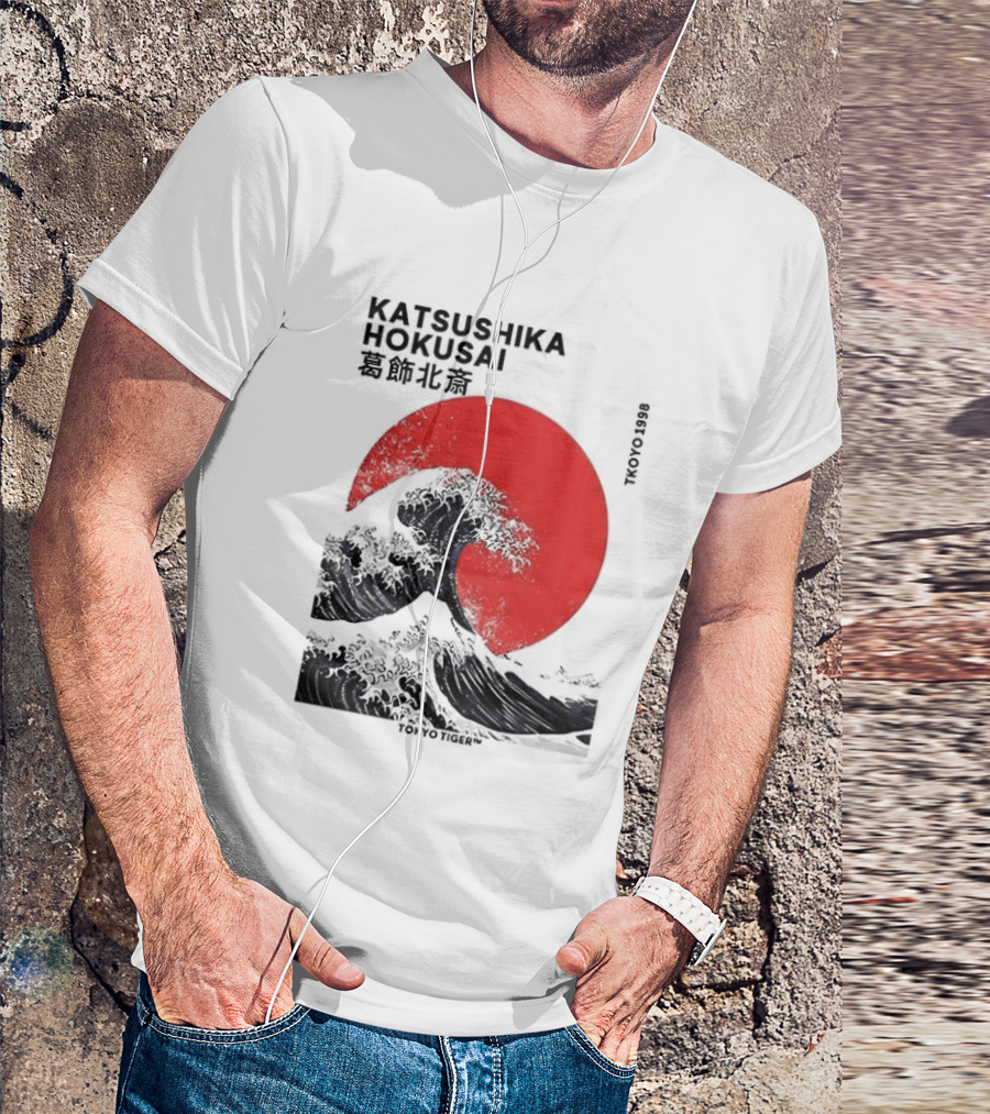 Katsushika Hokusai The Great Wave And Red Sun Japanese Ukiyo E T-Shirt
