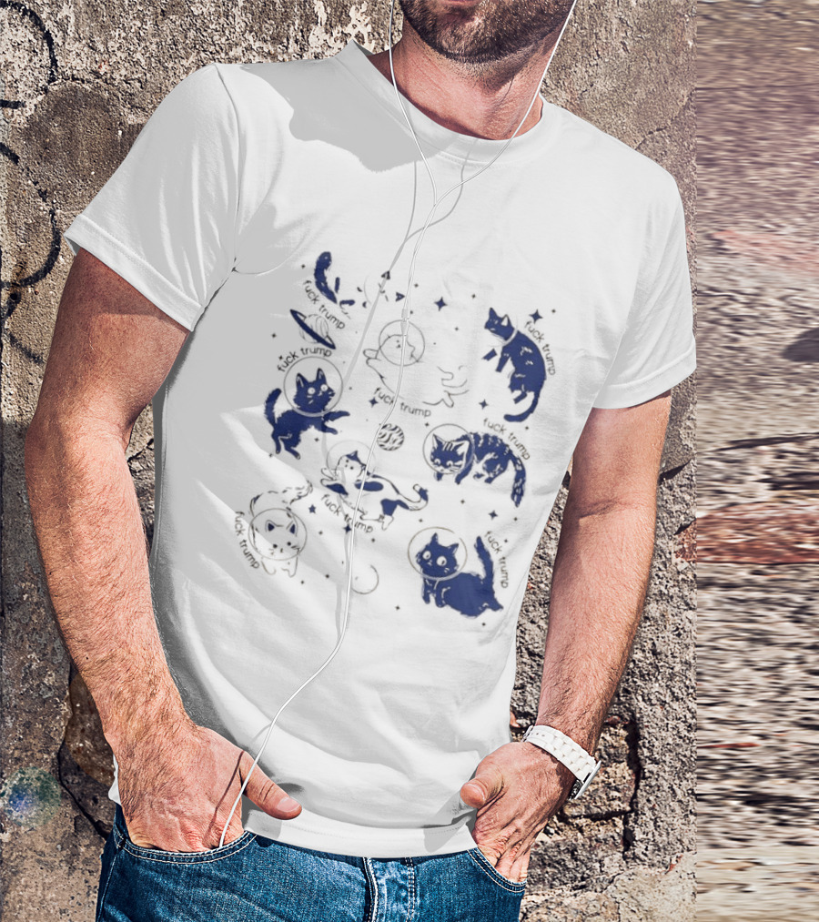 Subtle FDT Cats In Space Stars Orbit And Floating Shapes T-Shirt