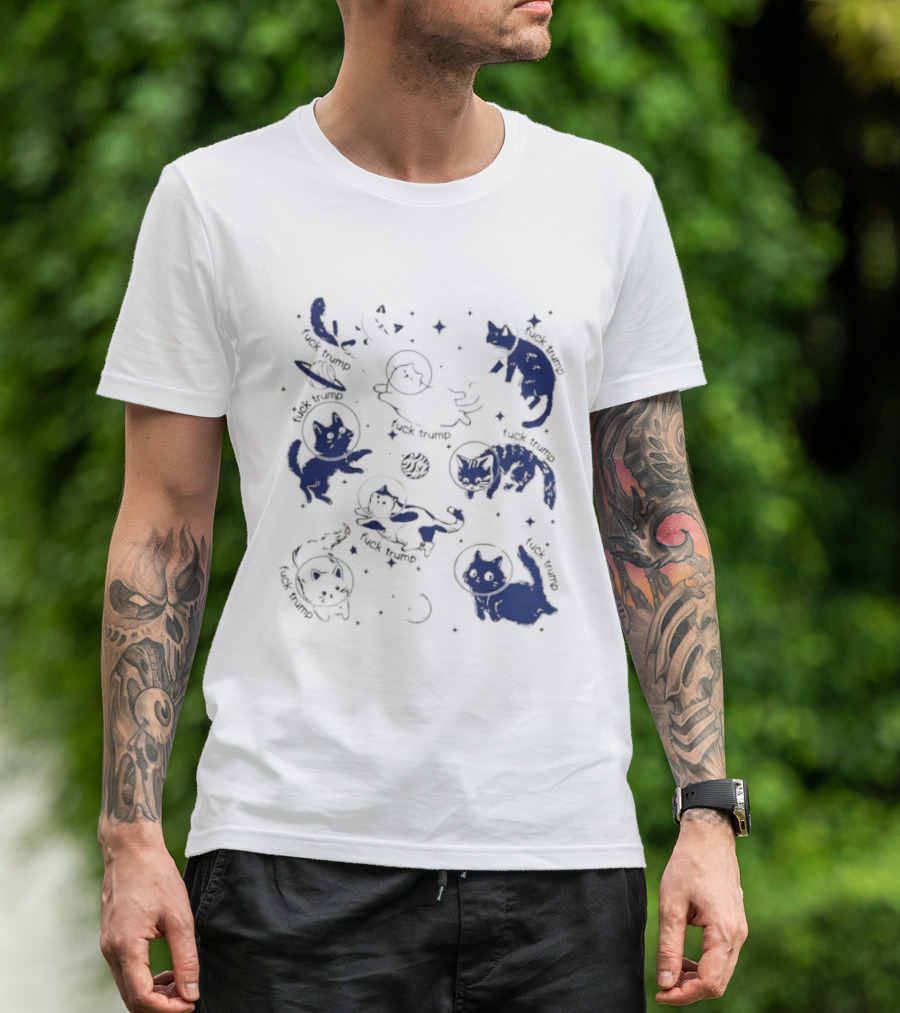 Subtle FDT Cats In Space Stars Orbit And Floating Shapes T-Shirt