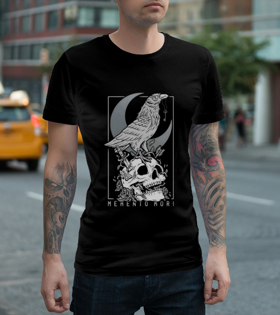 Memento Mori Raven Moon Skull Vintage Aesthetic T-Shirt