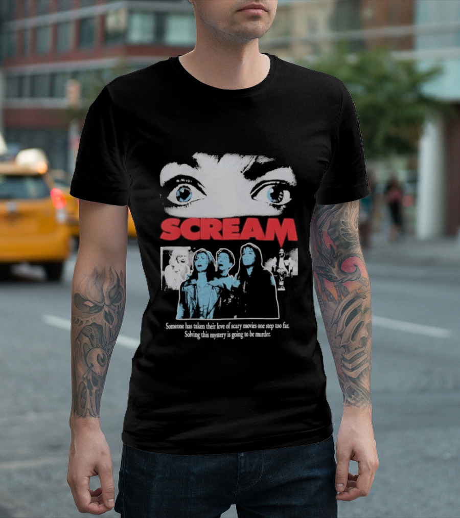 Scream Someone Has Taken Their Love Of Scary Movies One Step Too Far Solving This Mystery Is Going To Be Murder Eyes Faces T-Shirt