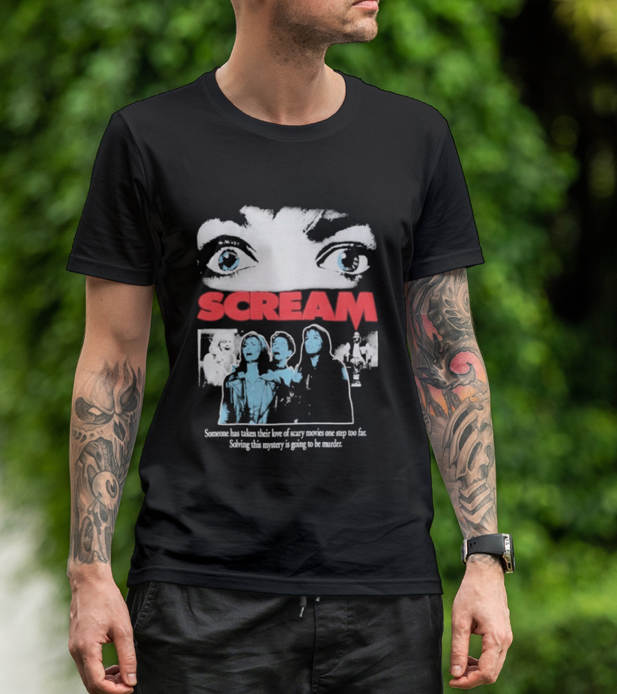Scream Someone Has Taken Their Love Of Scary Movies One Step Too Far Solving This Mystery Is Going To Be Murder Eyes Faces T-Shirt