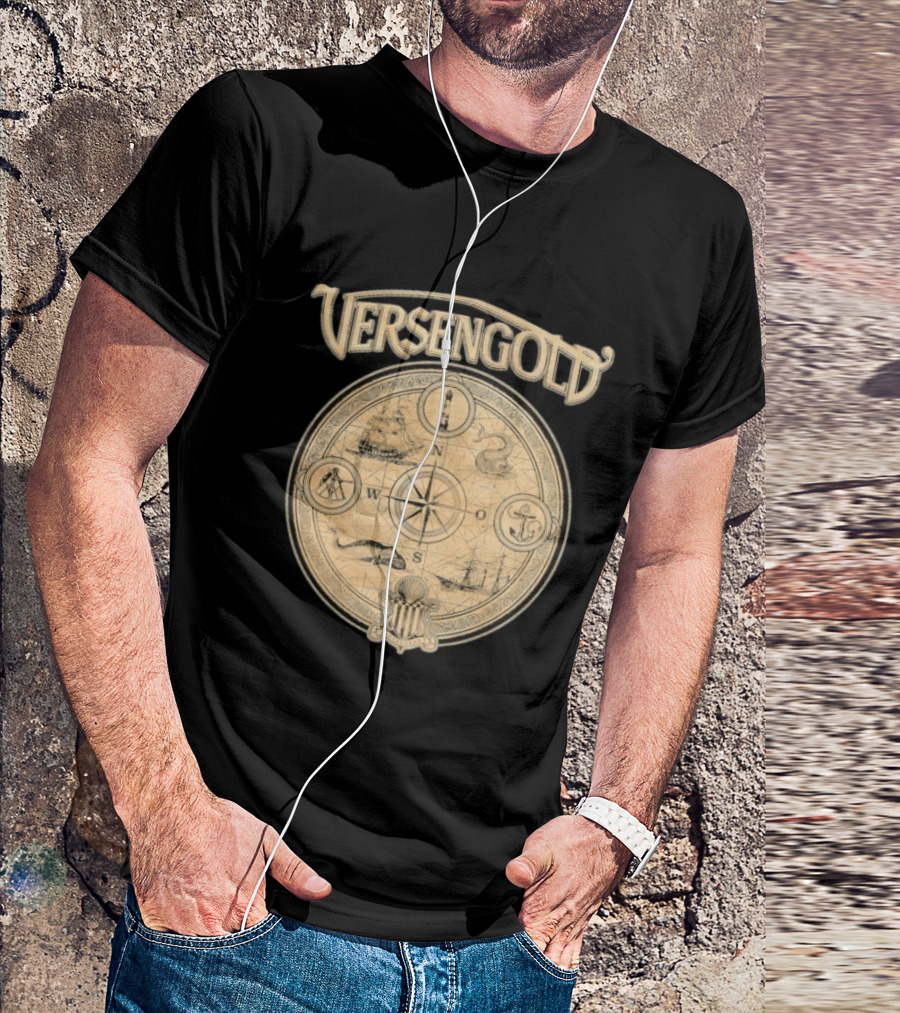 Versengold Nautical Compass Map With Ship Whale Anchor Lighthouse Chart T-Shirt