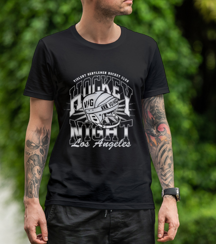 Violent Gentlemen Hockey Club VG Helmet Los Angeles Hockey Night T-Shirt