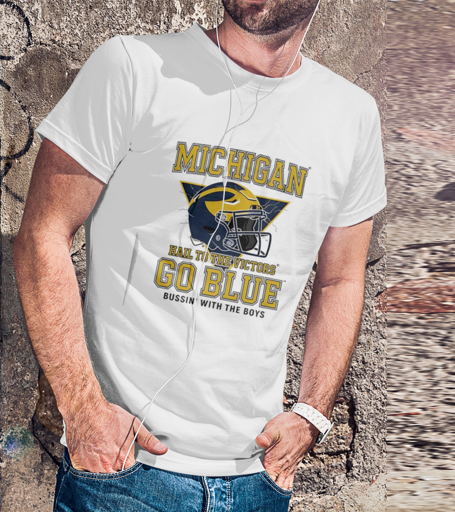 Michigan Hail To The Victors Go Blue Bussin' With The Boys Helmet T-Shirt