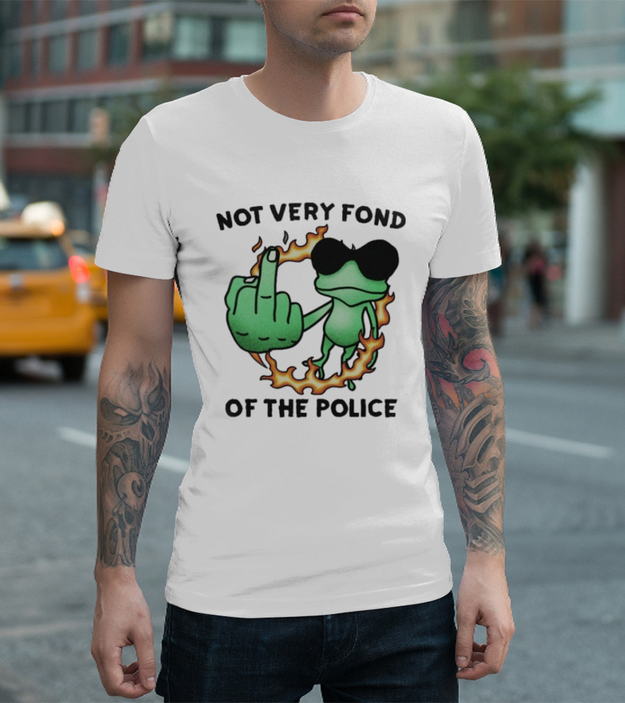 Not Very Fond Of The Police Frog Middle Finger Flame Glasses T-Shirt