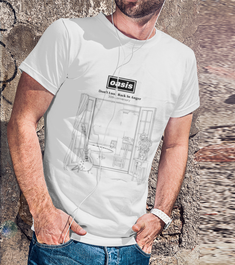 Oasis Don't Look Back In Anger 30th Anniversary Open Window Guitar Scene T-Shirt