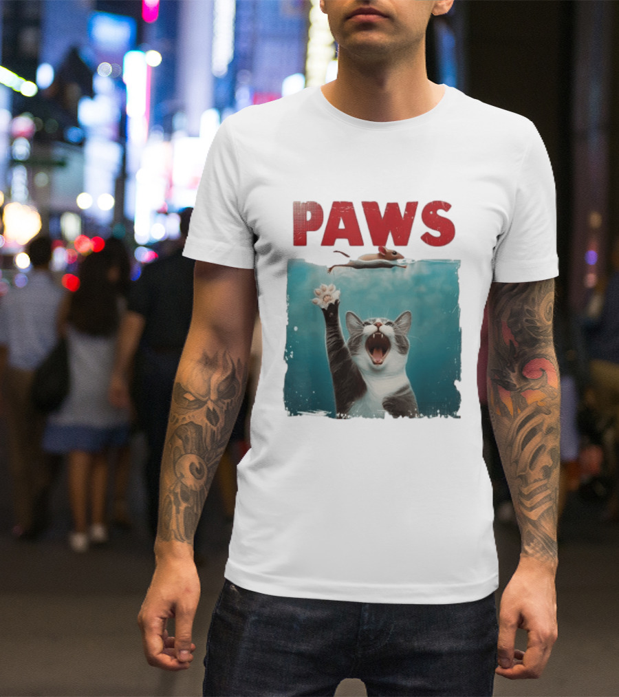 Paws Cat Chasing Mouse Playful Kitten Humor T-Shirt
