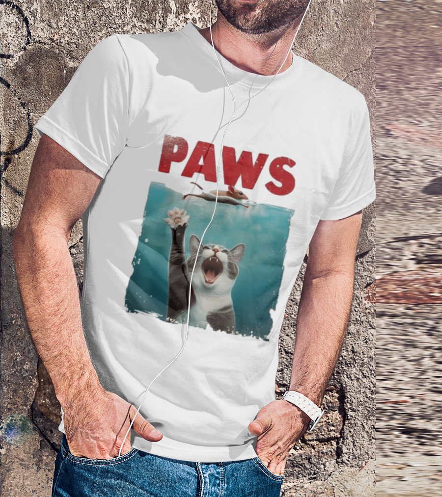 Paws Cat Chasing Mouse Playful Kitten Humor T-Shirt