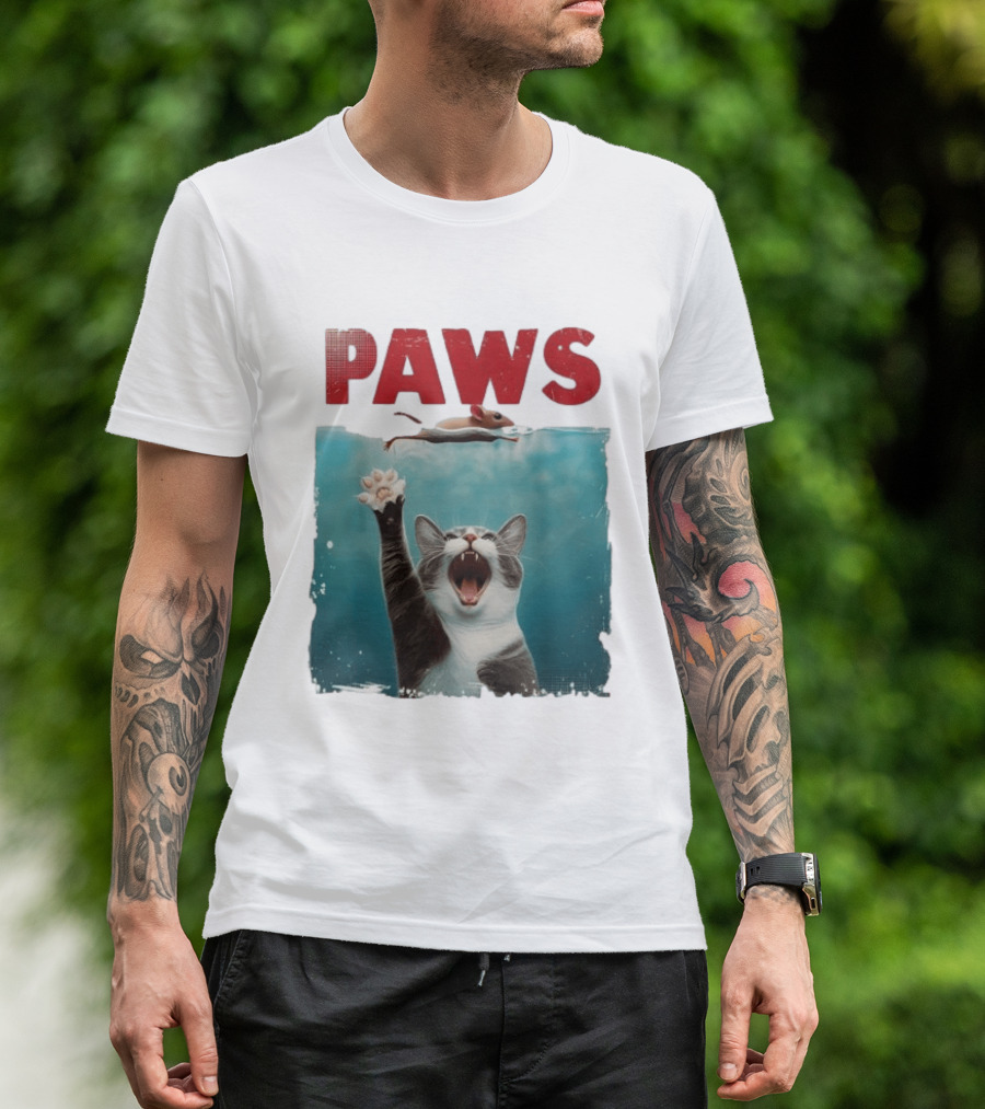 Paws Cat Chasing Mouse Playful Kitten Humor T-Shirt