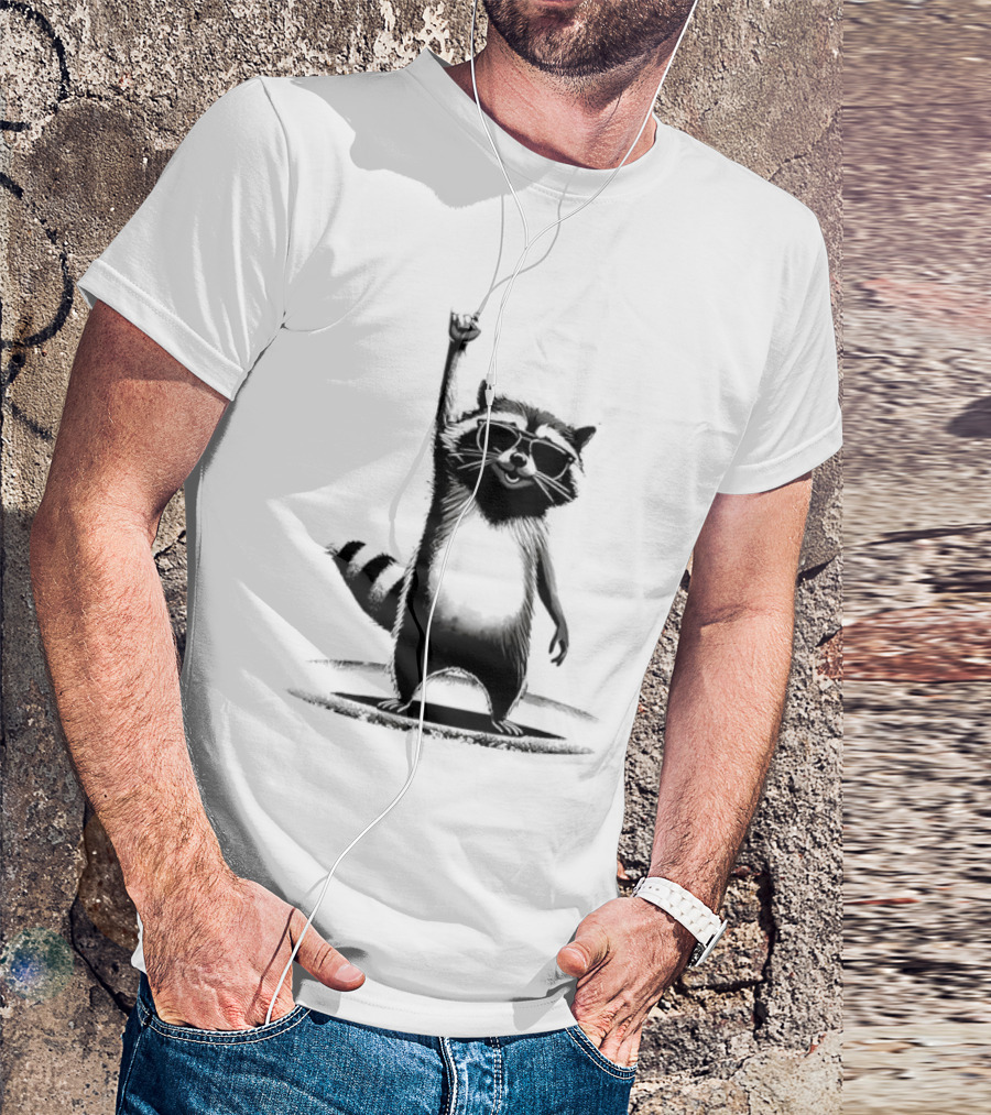 Raccoon Rock Music Animal Silhouette Jazz Hands Pose T-Shirt