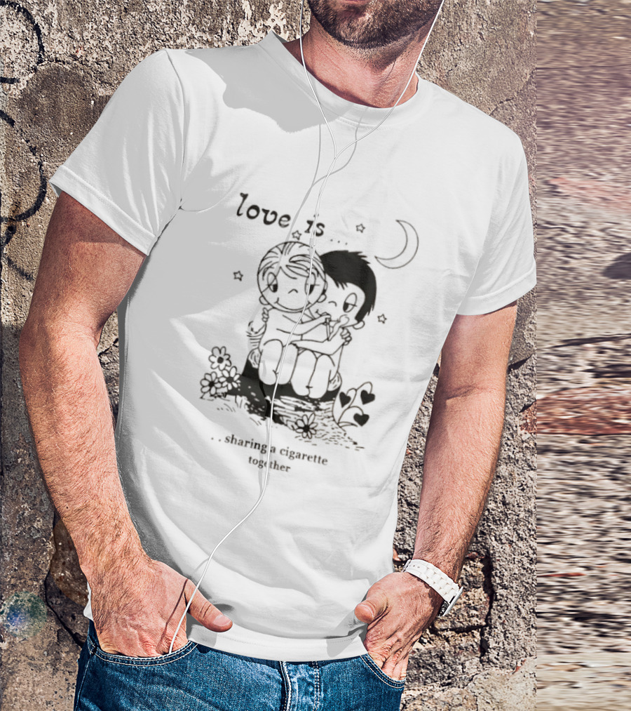 Love Is Sharing A Cigarette Together Moon Stars Kim Grove T-Shirt