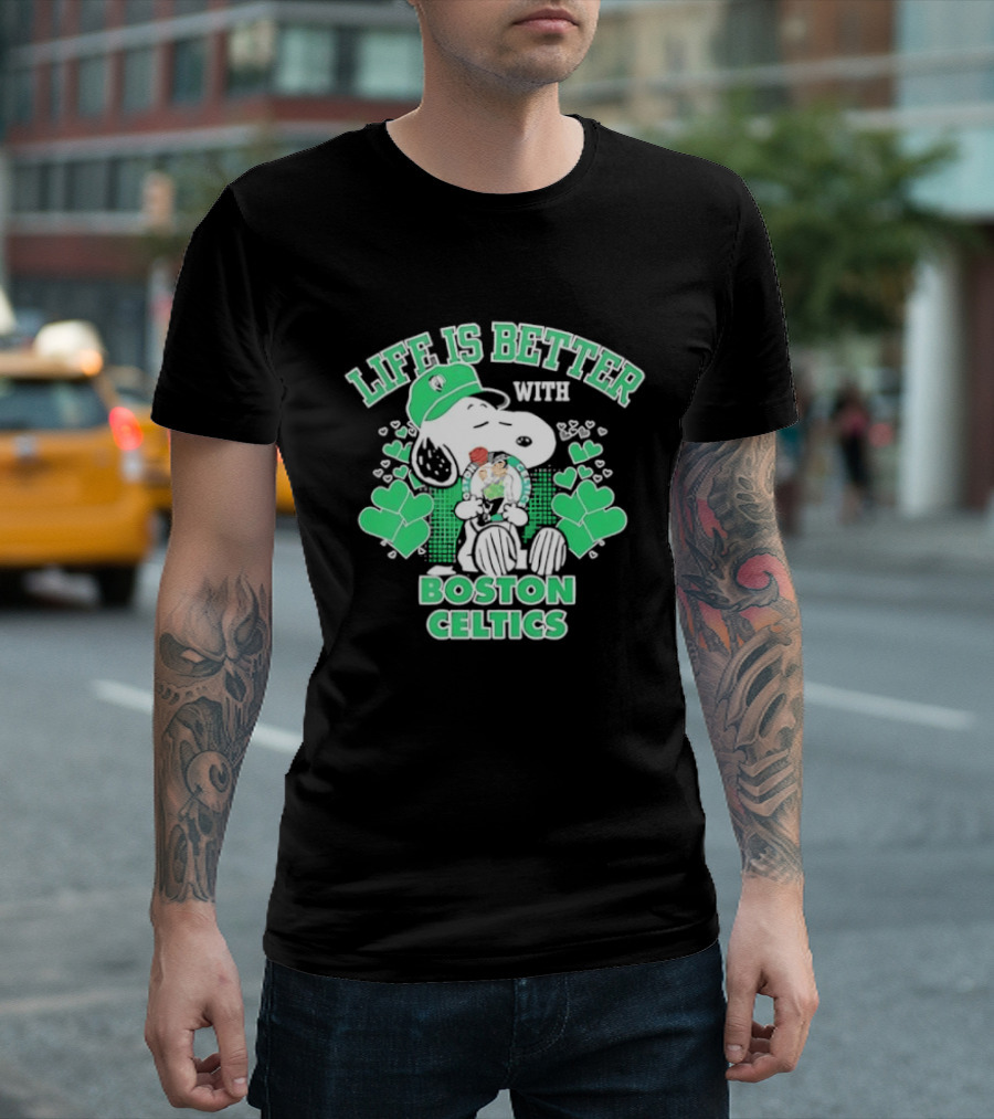 Life Is Better With Snoopy Boston Celtics St. Patrick's Day T-Shirt