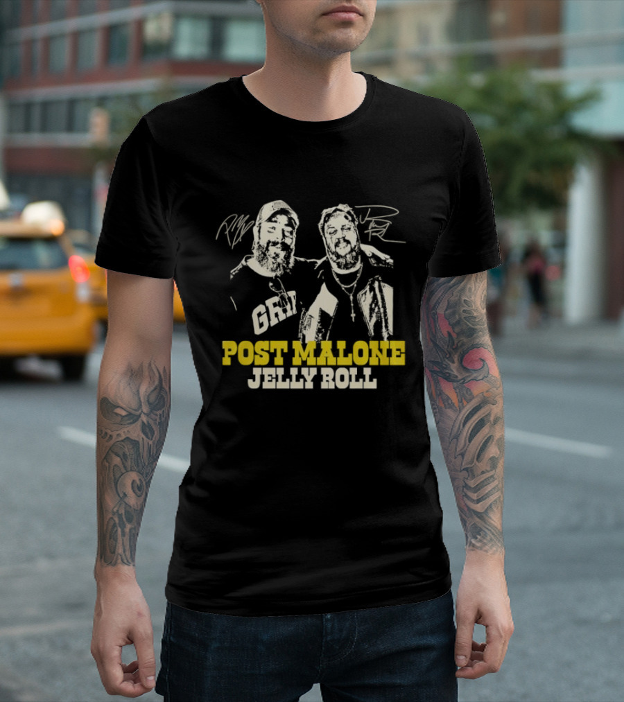 Post Malone Jelly Roll Big Ass Stadium Tour Signatures T-Shirt