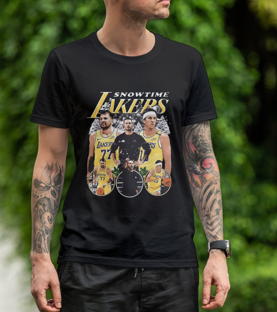Snowtime Lakers Basketball Champions Iconic Players And Coach T-Shirt