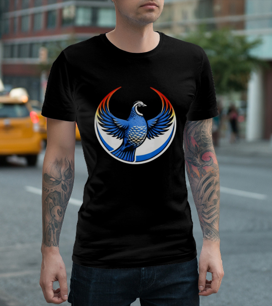 California Quail Wings Up Blue T-Shirt