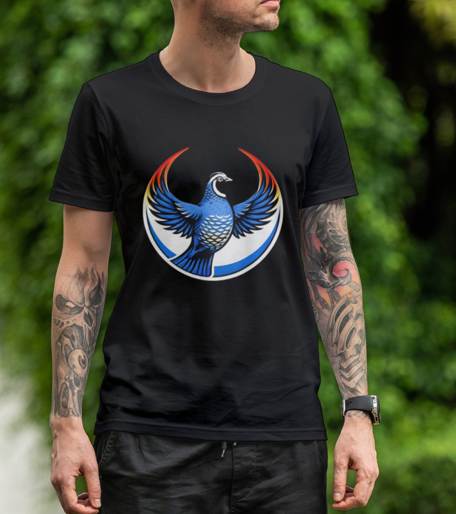 California Quail Wings Up Blue T-Shirt