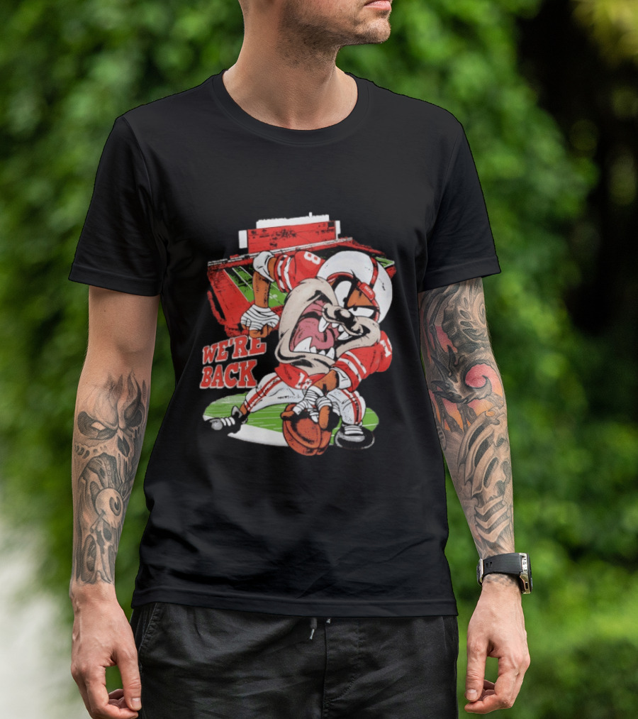 Dropout We're Back Football Cartoon Stadium Red Uniform Number 8 T-Shirt