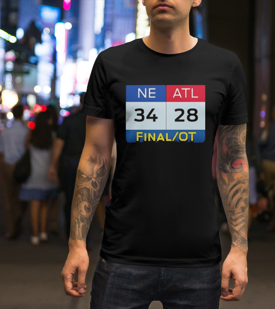 NE 34 ATL 28 Final OT Super Bowl LI Scoreboard T-Shirt