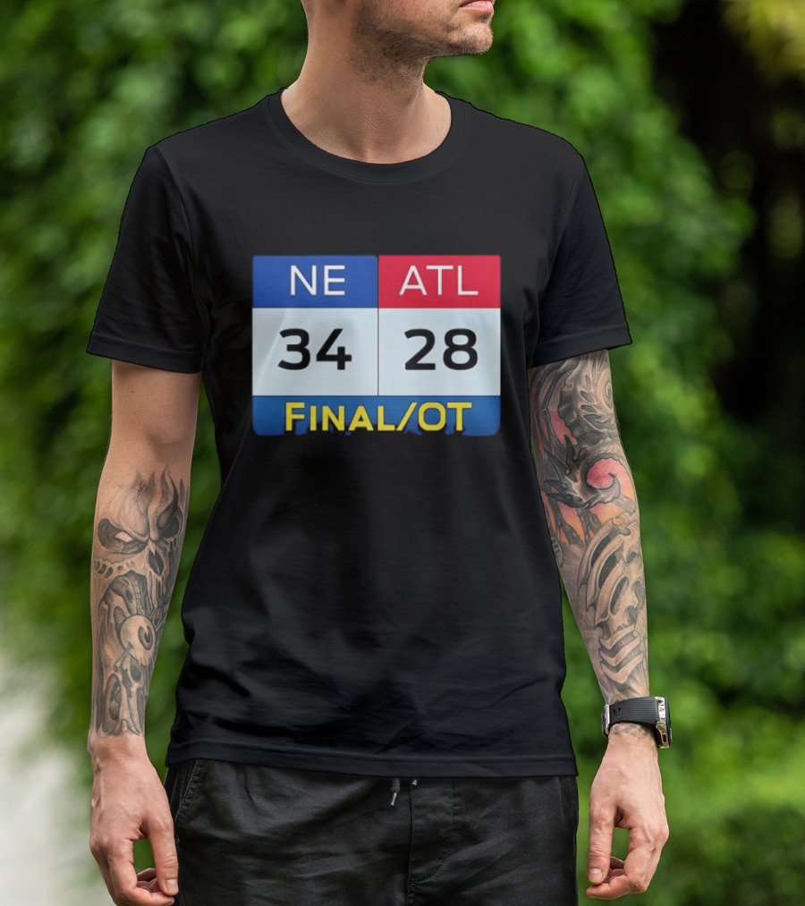 NE 34 ATL 28 Final OT Super Bowl LI Scoreboard T-Shirt